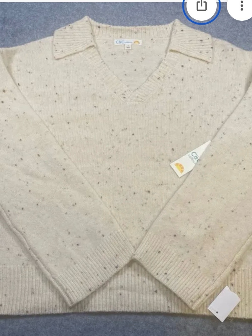 C&C California Cream Speckled V-Neck Pullover